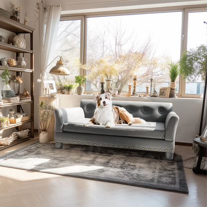 Elevated Dog Bed Sofa, Microfiber, Leather Cover for Large Pet with Removable Cushion