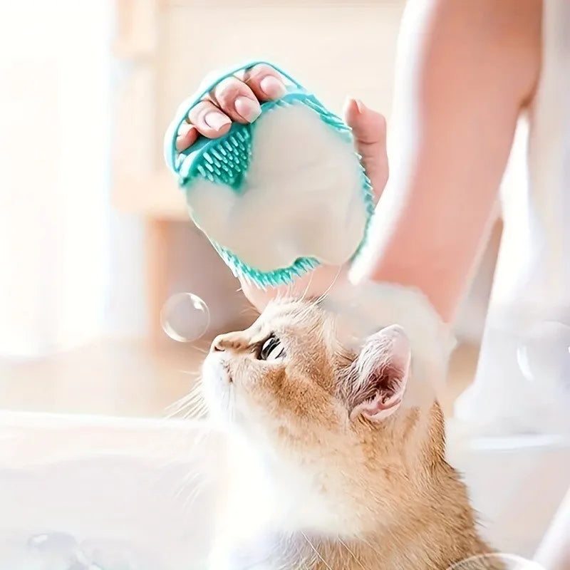 Pet Massage Brush Shampoo Dispenser Soft Silicone Brush Rubber Bristle for Dogs and Cats Shower Grooming Tool