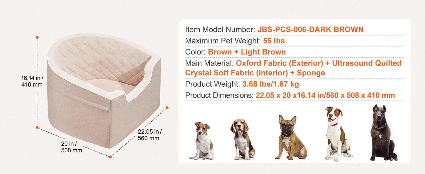 Dog Car Seat Waterproof Dog Booster Seat, Pet Car Seat with Clip-On Safety Leash, Car Bed for Medium or Large Dog