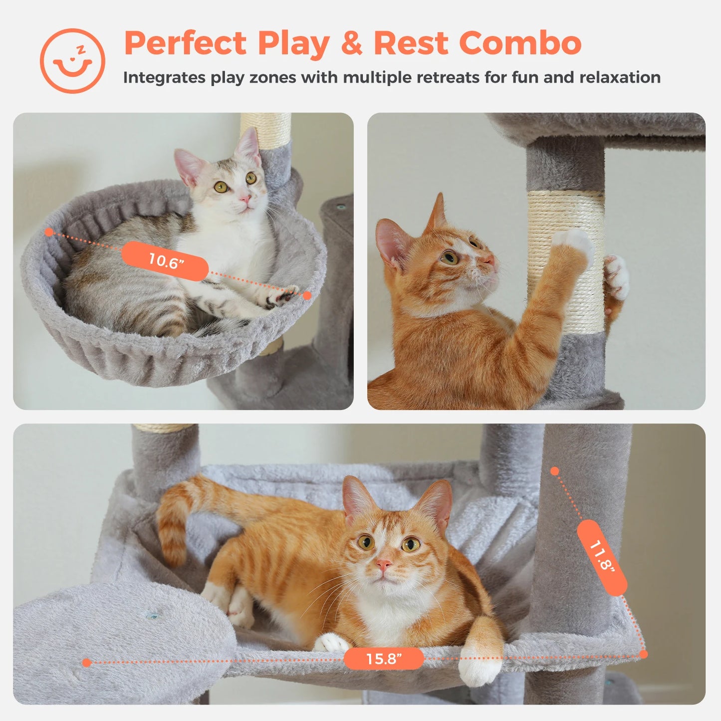 Tall Cat Tree for Indoor Cats, Big Cat Tower with Super Large Hammock, Cat Climbing Tree with Scratching Posts, Condo House Black