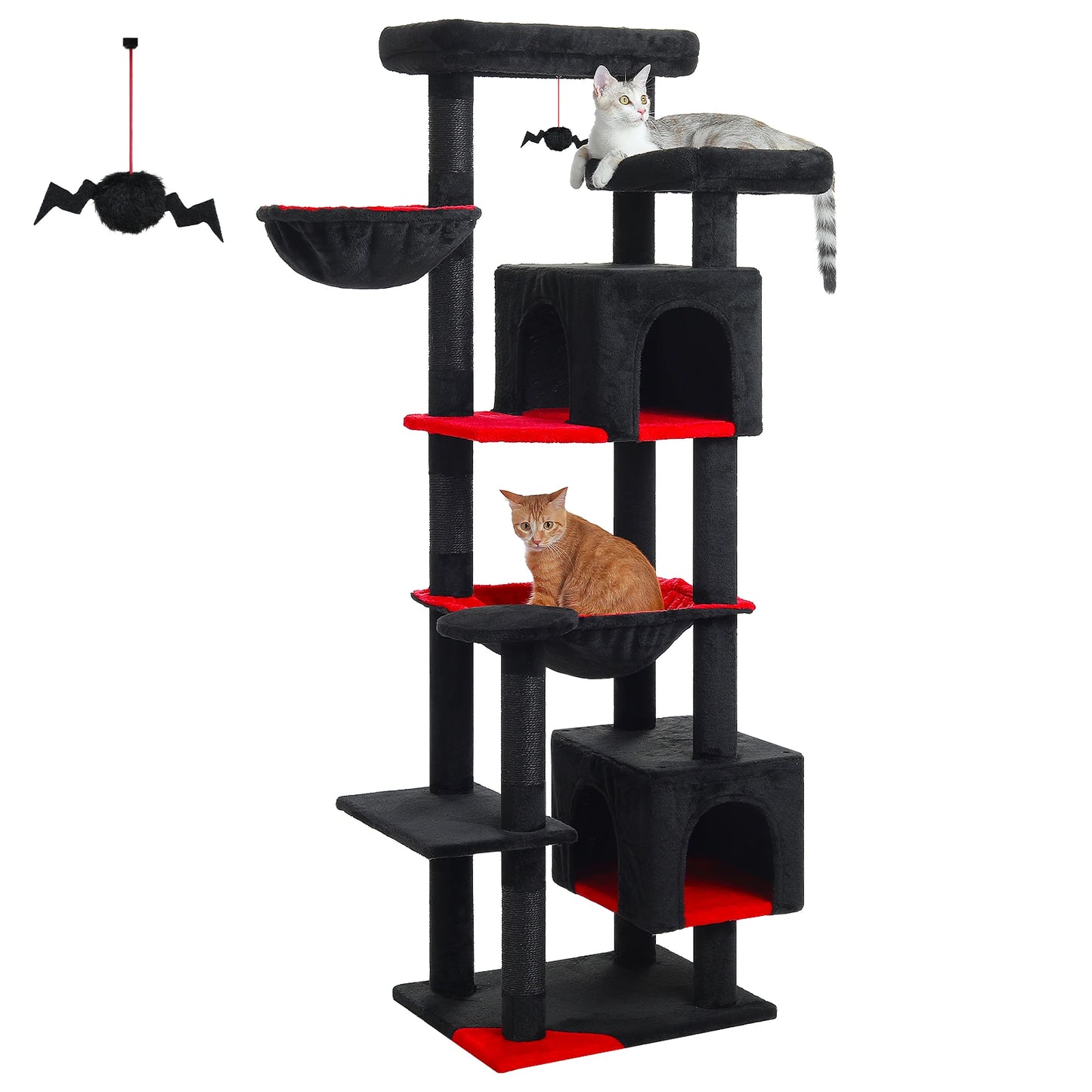 Tall Cat Tree for Indoor Cats, Big Cat Tower with Super Large Hammock, Cat Climbing Tree with Scratching Posts, Condo House Black