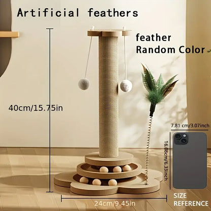 1pcs high-quality cat scratch board rotating platform - wooden fiber chew toy, durable and non shedding cat tree stand, vertical