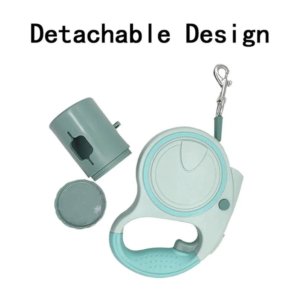 Dog Leash With Led Lights and Garbage Bag, Retractable Nylon 5M Traction Rope,