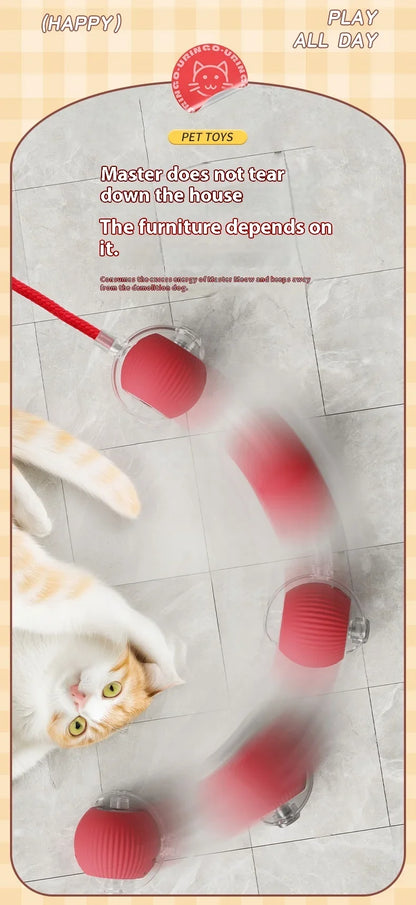 2Pcs Cat Interactive Ball, Automatic Rolling Ball Faux Tail ,Rechargeable Smart Pet Electric, Imitates a mouse