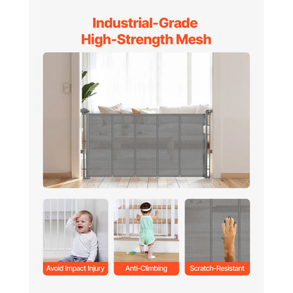 SucceBuy 55/71/110in Retractable Gate , 34in Tall , Extends Wide and Retractable Gate for Kids and Pets , Mesh Material , Easy to Install