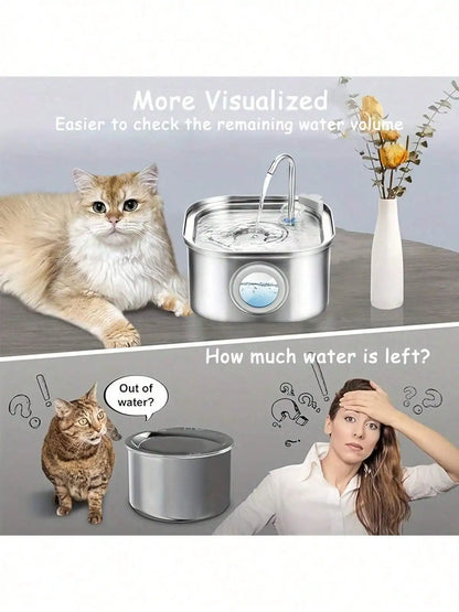 1pc 108.2oz Stainless Steel Quiet Cat and  Dog Water Fountain USB-Powered