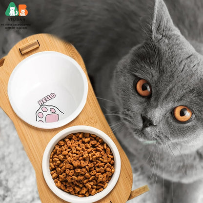 ATUBAN Cat Bowl with Stand,Smavles Cat Food Bowl Anti Vomiting Ceramic Cats Bowls With Stand, 15° Tilted Cats Water Bowl Set