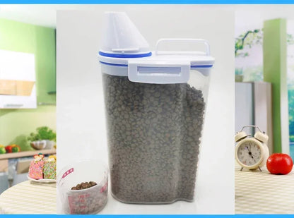 1.5kg/2kg Dog or Cat Food  Plastic Storage Tank with Measuring Cup, Container Moisture-proof Sealed Jar