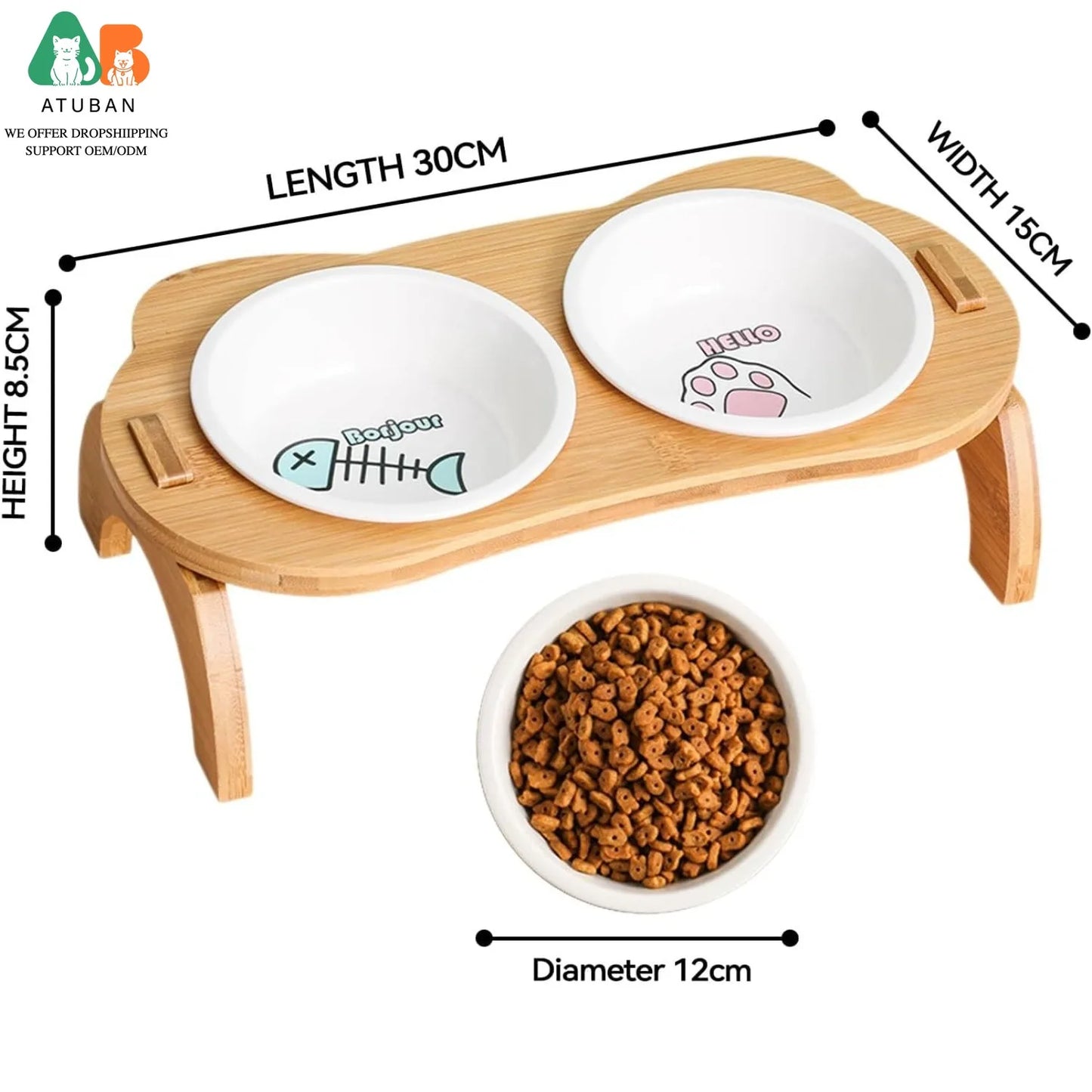 ATUBAN Cat Bowl with Stand,Smavles Cat Food Bowl Anti Vomiting Ceramic Cats Bowls With Stand, 15° Tilted Cats Water Bowl Set