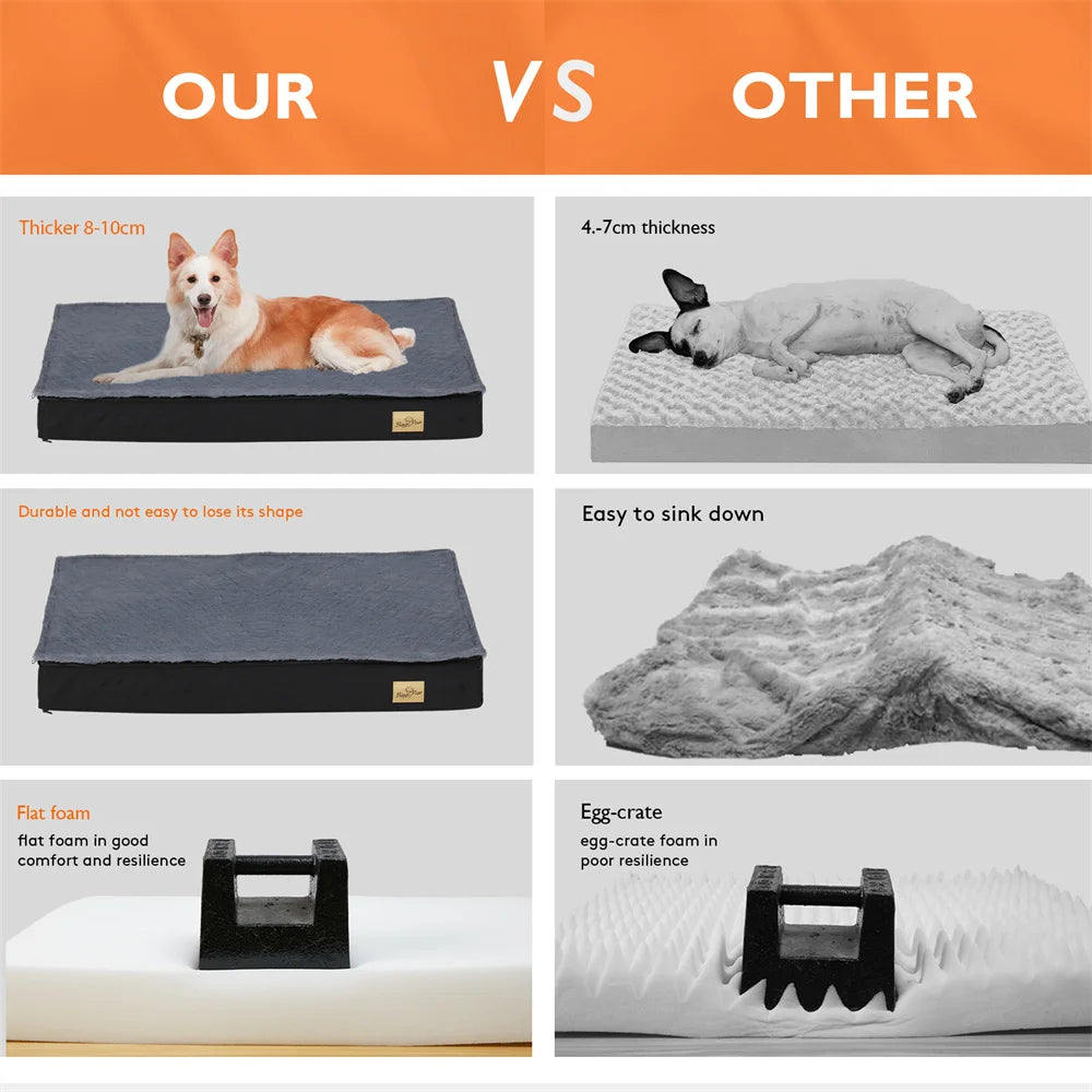 Large Orthopaedic Dog Bed Waterproof Cushion, Pet Mattress 2 In 1 Pet Dog Crate Bed with Removable Washable Cover Indoor Outdoor