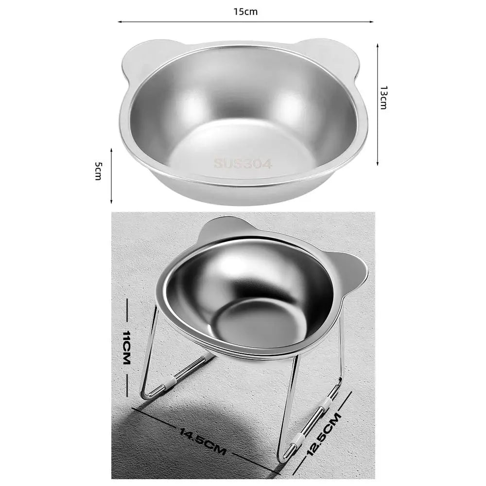 New 304 Stainless Steel Elevated Cat Bowl 15° Tilted Raised Design with Neck Guard, Healthy Feeding, Shatterproof for Cats