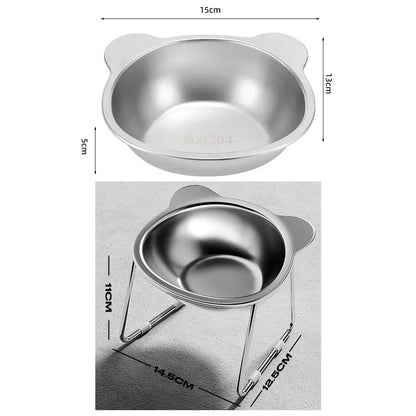 New 304 Stainless Steel Elevated Cat Bowl 15° Tilted Raised Design with Neck Guard, Healthy Feeding, Shatterproof for Cats
