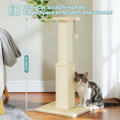 Large Cat Scratching Post for Indoor Cats, Ultimate Scratch Post with Woven Sisal Dangling Ball
