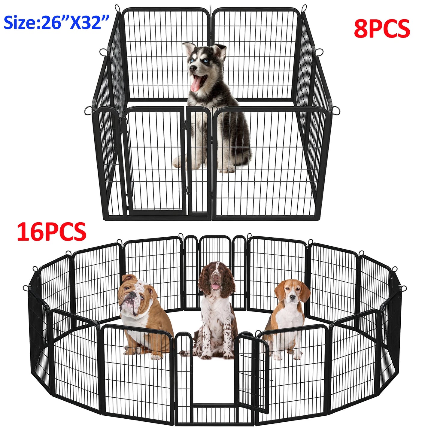 Dog Playpen with Door, Outdoor/Indoor Foldable Metal Pet Fence, Heavy Duty Exercise Pen for Yard, RV Camping
