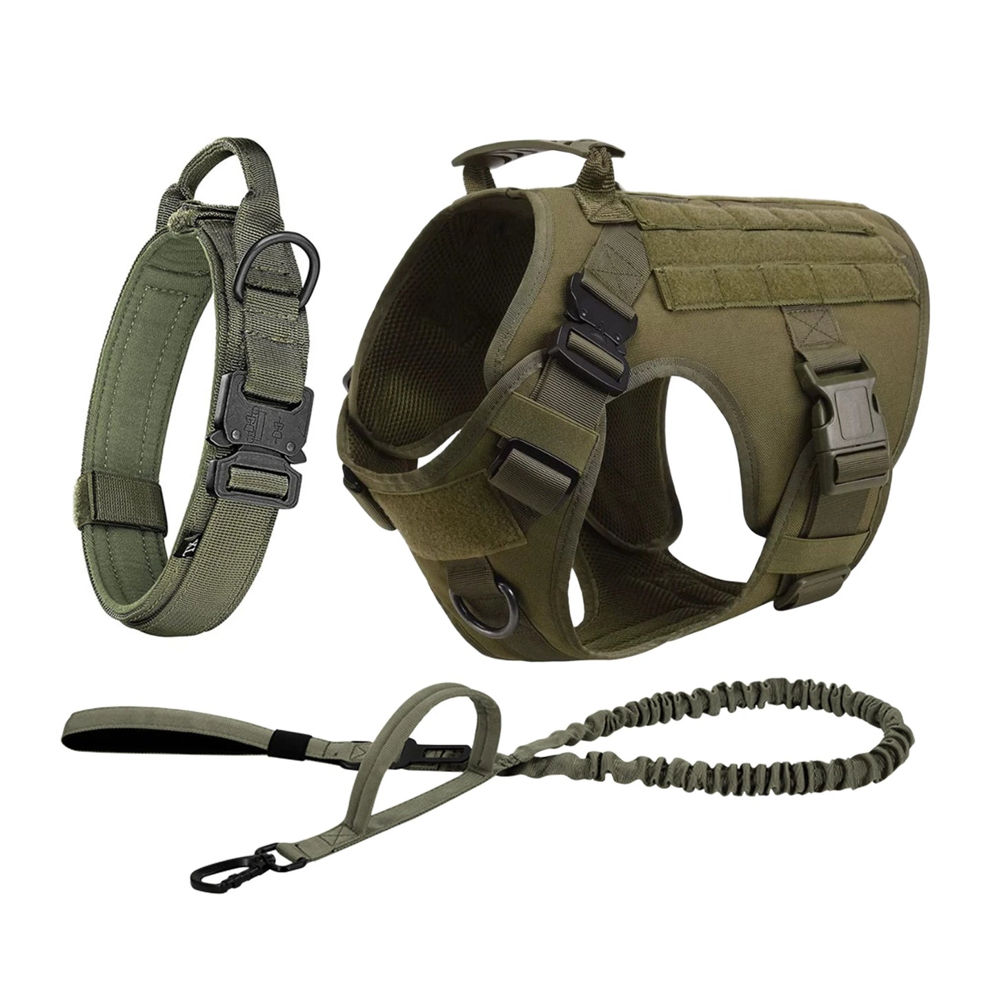 Tactical Dog Harness Collar Leash Molle Pouches For Medium and Large Dogs, Walking Vest Dog Harnesses