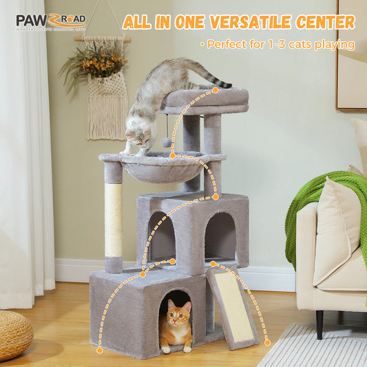 Large Cat Tree for Indoor Cats, Multi-Level Cat Tower with Sisal Scratching Post, 2 Spacious Condo, Cat Scratching Pad
