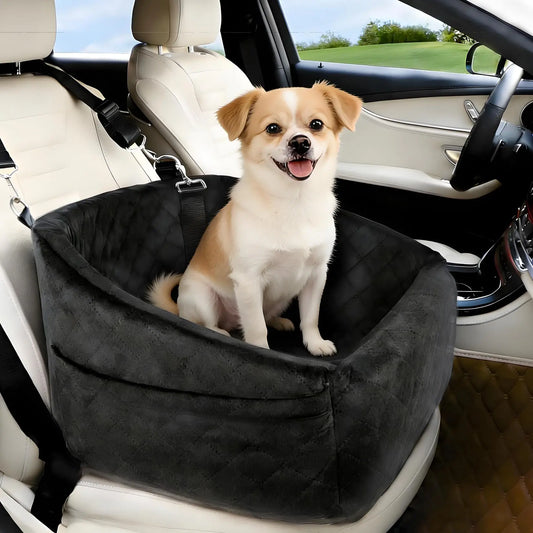 Dog Booster Car Seat, Detachable Washable Pet Dog Bed with Safety Belt for Small and Medium Puppies or Cats Under 30-35 LB