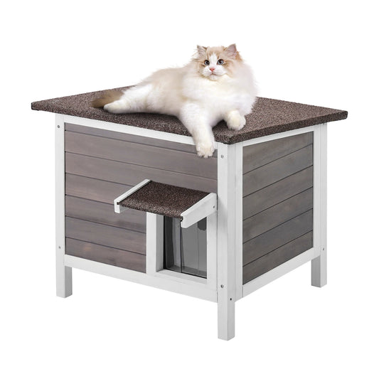 SucceBuy Outdoor Cat House Weatherproof, Feral Cat Shelter for Cat, Outdoor Wooden Cat or Rabbit House with All-Round Foam Insulated