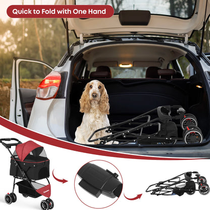 Pet Stroller For Small and Medium Cats & Dogs, 3 Wheels Foldable with Breathable Mesh Canopy, Pet Travel Carrier Suitable Outdoor Travel