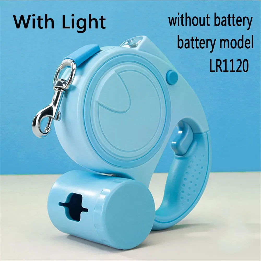Dog Leash With Led Lights and Garbage Bag, Retractable Nylon 5M Traction Rope,