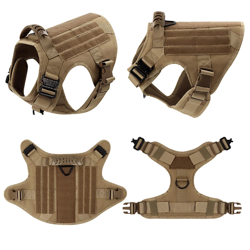 Tactical Dog Harness Collar Leash Molle Pouches For Medium and Large Dogs, Walking Vest Dog Harnesses