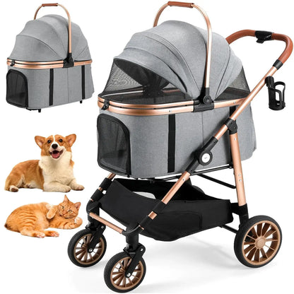 360° High Wheels Transport Foldable Cat and Dog Pet Stroller,  Max. load 25 kg/ 55lbs.