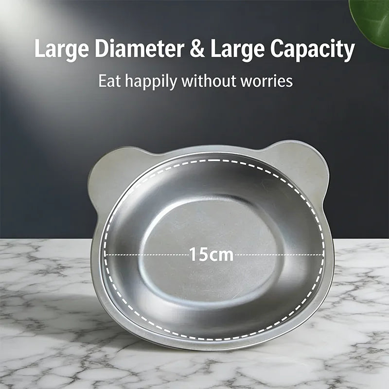 New 304 Stainless Steel Elevated Cat Bowl 15° Tilted Raised Design with Neck Guard, Healthy Feeding, Shatterproof for Cats