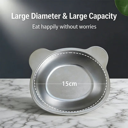 New 304 Stainless Steel Elevated Cat Bowl 15° Tilted Raised Design with Neck Guard, Healthy Feeding, Shatterproof for Cats