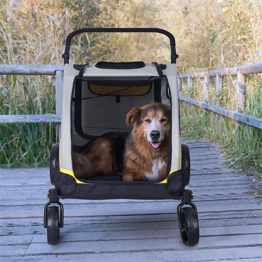Premium Dog Stroller Pram 4 Wheel Foldable Cart, Pet Jogger Wagon for Small, Medium or Large Dogs