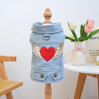 Denim Doggie Pet Jacket, Sleeveless Vest, Jeans Coat, Autumn or Spring Wear,  Apparel For Small, Medium, Dogs or  XS XL sizes for Cat or Puppy