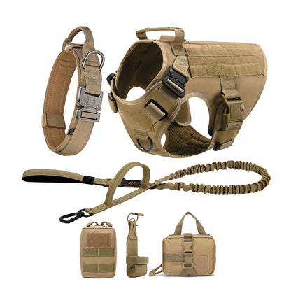 Tactical Dog Harness Collar Leash Molle Pouches For Medium and Large Dogs, Walking Vest Dog Harnesses