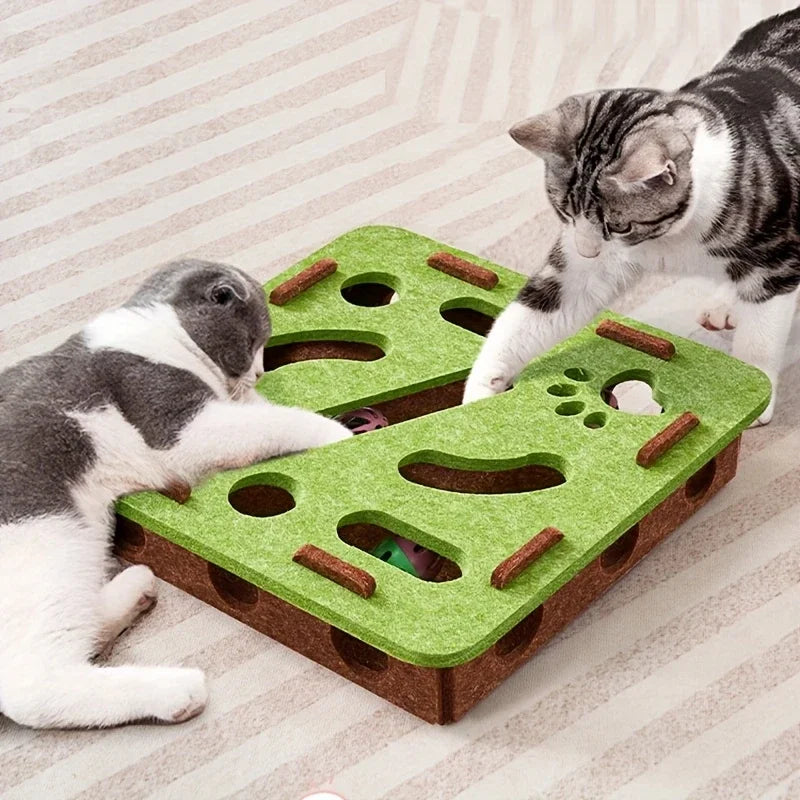 Interactive Cat Puzzle Toy, Felt Toy Box with Maze Tunnel, Bell, and Ball, Indoor Entertainment Cat Toy