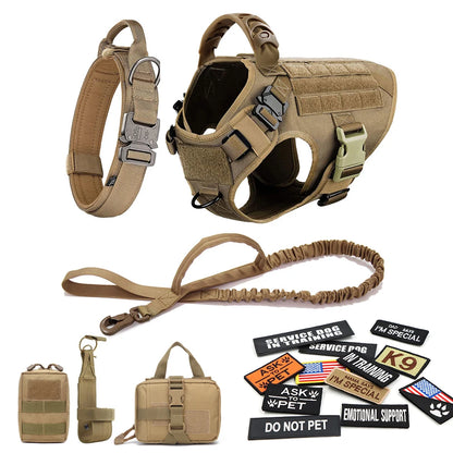 Military Large Dog Harness ,Collar Leash Bags, Patches, Set Pet Malinois Training Vests Tactical Dogs Harnesses Accessories