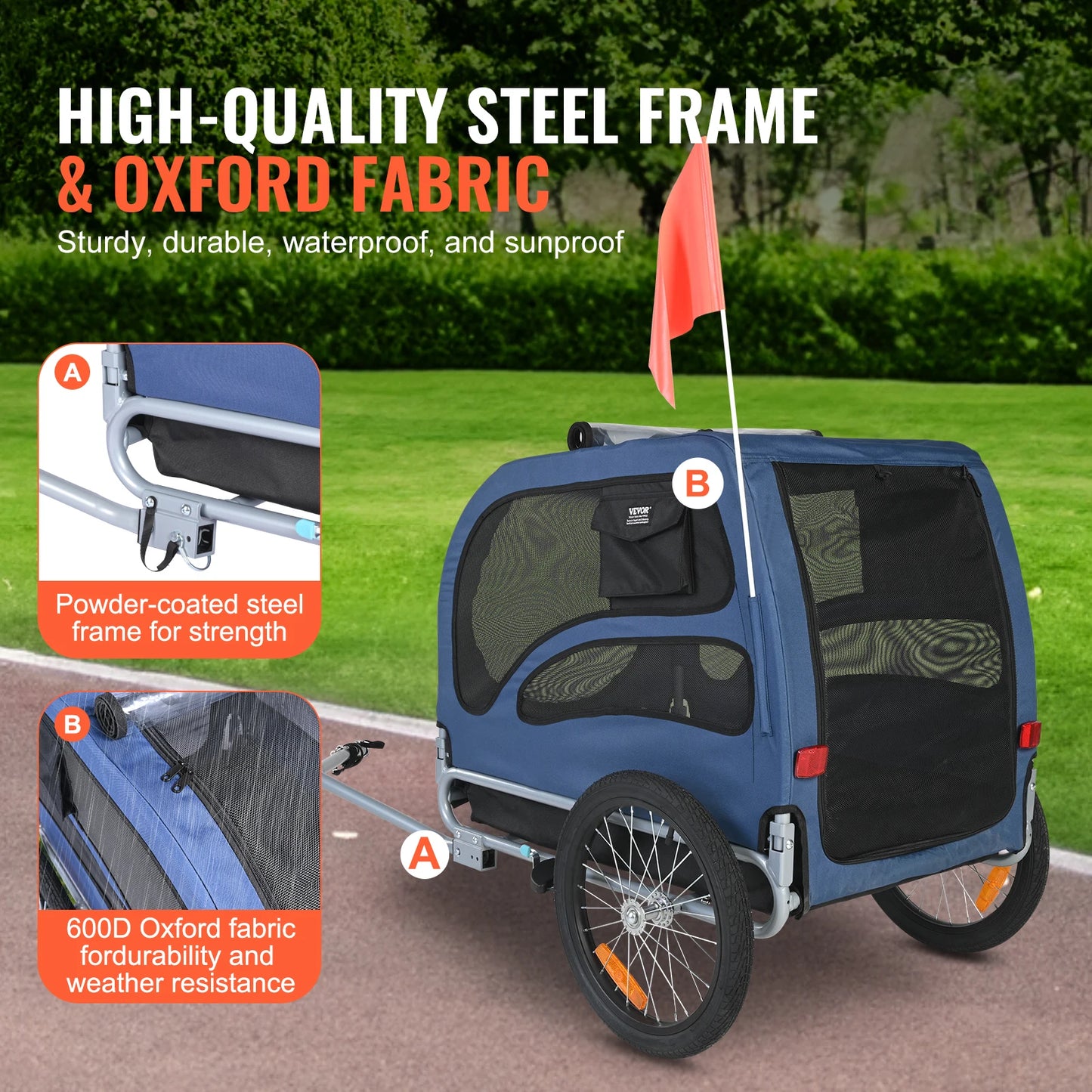 100lbs Pet Cart Bicycle Carrier Dog Bike Trailer with Coupler, Reflectors, Flag, Collapsible to Store for Dogs Travel