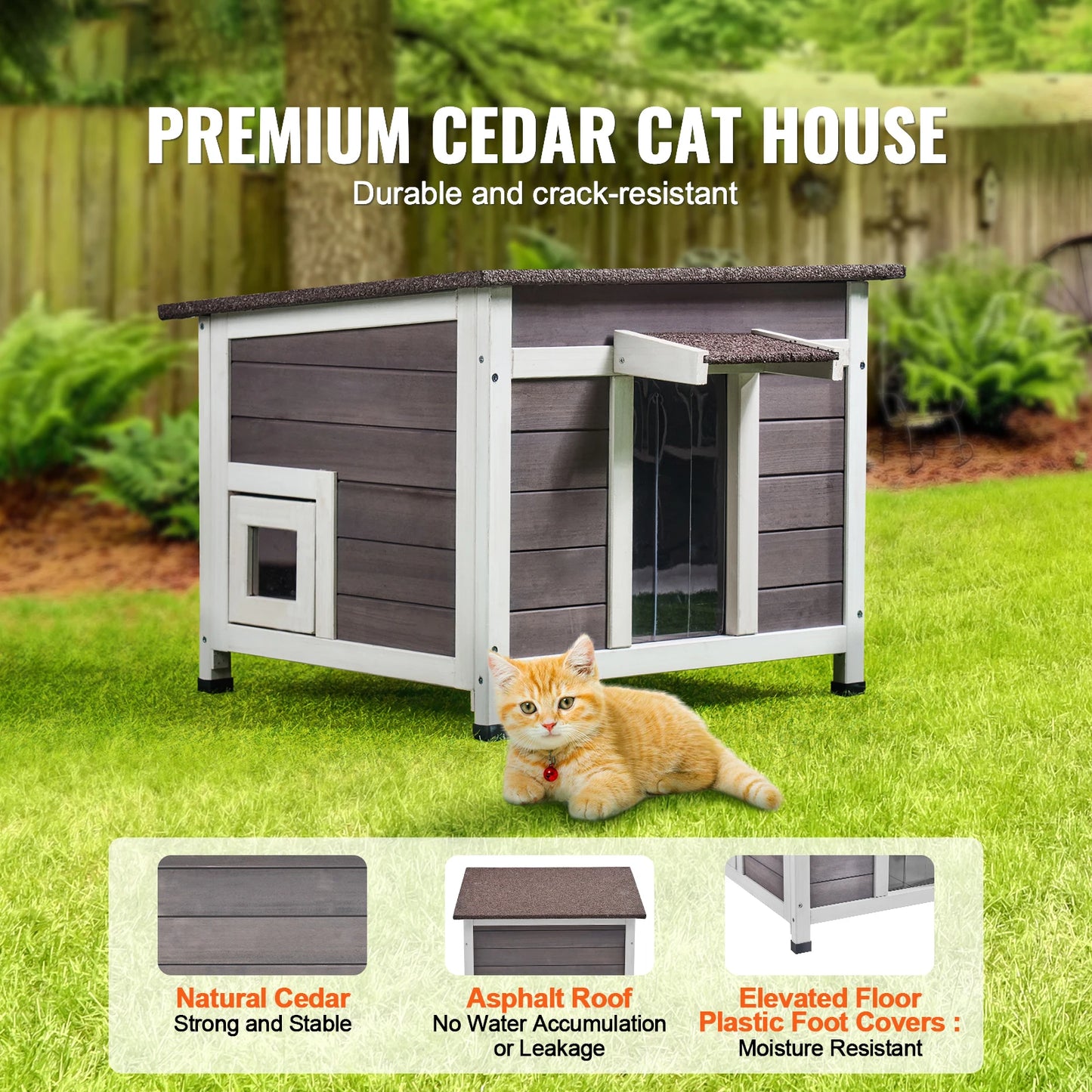 SucceBuy Outdoor Cat House Weatherproof, Feral Cat Shelter for Cat, Outdoor Wooden Cat or Rabbit House with All-Round Foam Insulated
