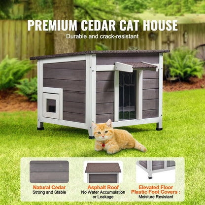 SucceBuy Outdoor Cat House Weatherproof, Feral Cat Shelter for Cat, Outdoor Wooden Cat or Rabbit House with All-Round Foam Insulated