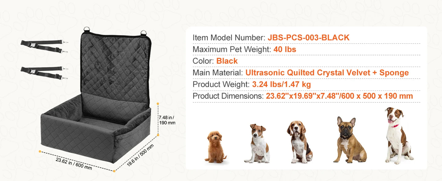 Dog Car Seat Waterproof Dog Booster Seat, Pet Car Seat with Clip-On Safety Leash, Car Bed for Medium or Large Dog