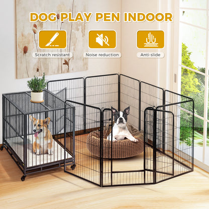 Dog Playpen with Door, Outdoor/Indoor Foldable Metal Pet Fence, Heavy Duty Exercise Pen for Yard, RV Camping