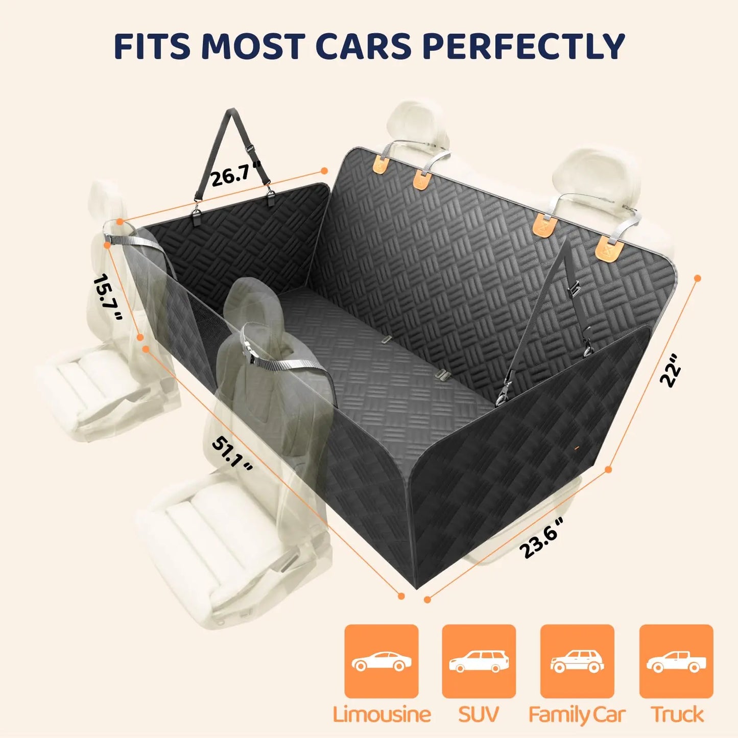 Car Rear Seat Dog Seat Cover, Hard Bottom, Rear Seat Extender, Load-Bearing 400 Pounds, Heavy-Duty Anti-Scratch, Washable Dog Hammock for Cars and Suvs