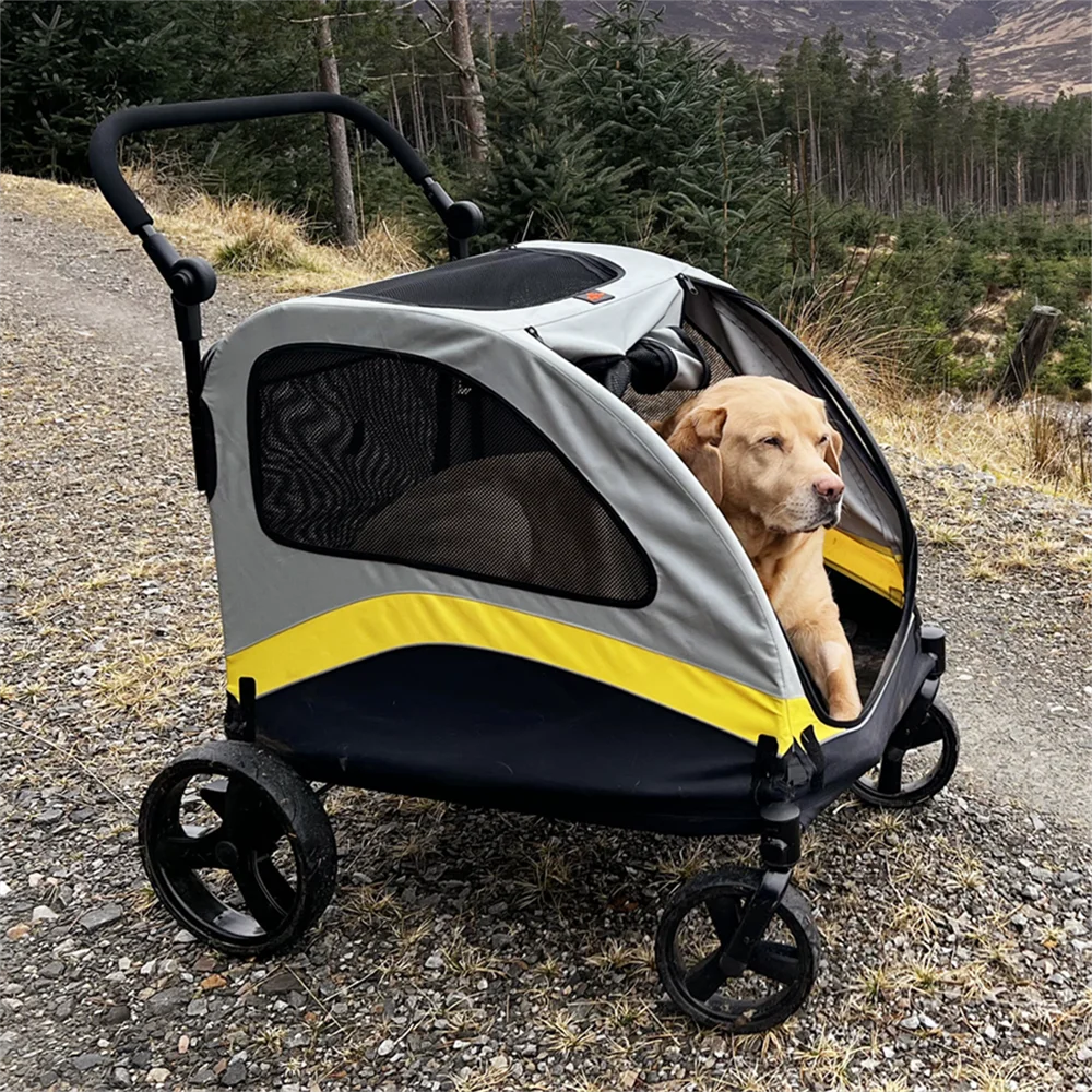 Premium Dog Stroller Pram 4 Wheel Foldable Cart, Pet Jogger Wagon for Small, Medium or Large Dogs