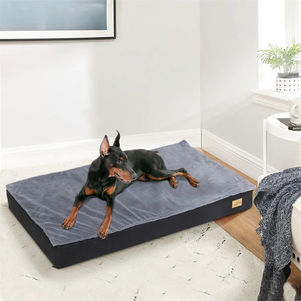Large Orthopaedic Dog Bed Waterproof Cushion, Pet Mattress 2 In 1 Pet Dog Crate Bed with Removable Washable Cover Indoor Outdoor