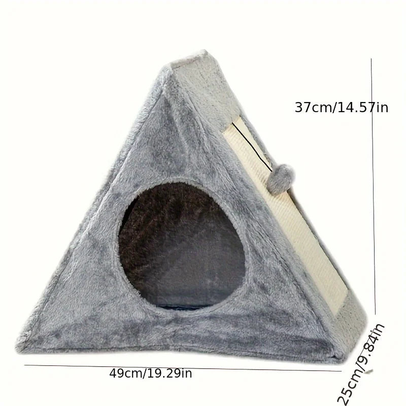 Pet bed suitable for cats under 15 pounds with plush toy ball and cat scratching board