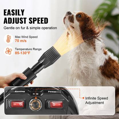 SucceBuy 2000W/2.7HP Dog Blow Dryer with Adjustable Speed and Temperature Control with 4 Nozzle and Extendable Hose for Pet Hair Grooming