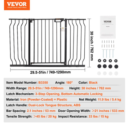 SucceBuy Baby Gate 28/30/36 Inches High, Dog Gate Easy Step Walk Thru, Child Pet Security, Pressure Mount Kit w/ Wall Cups