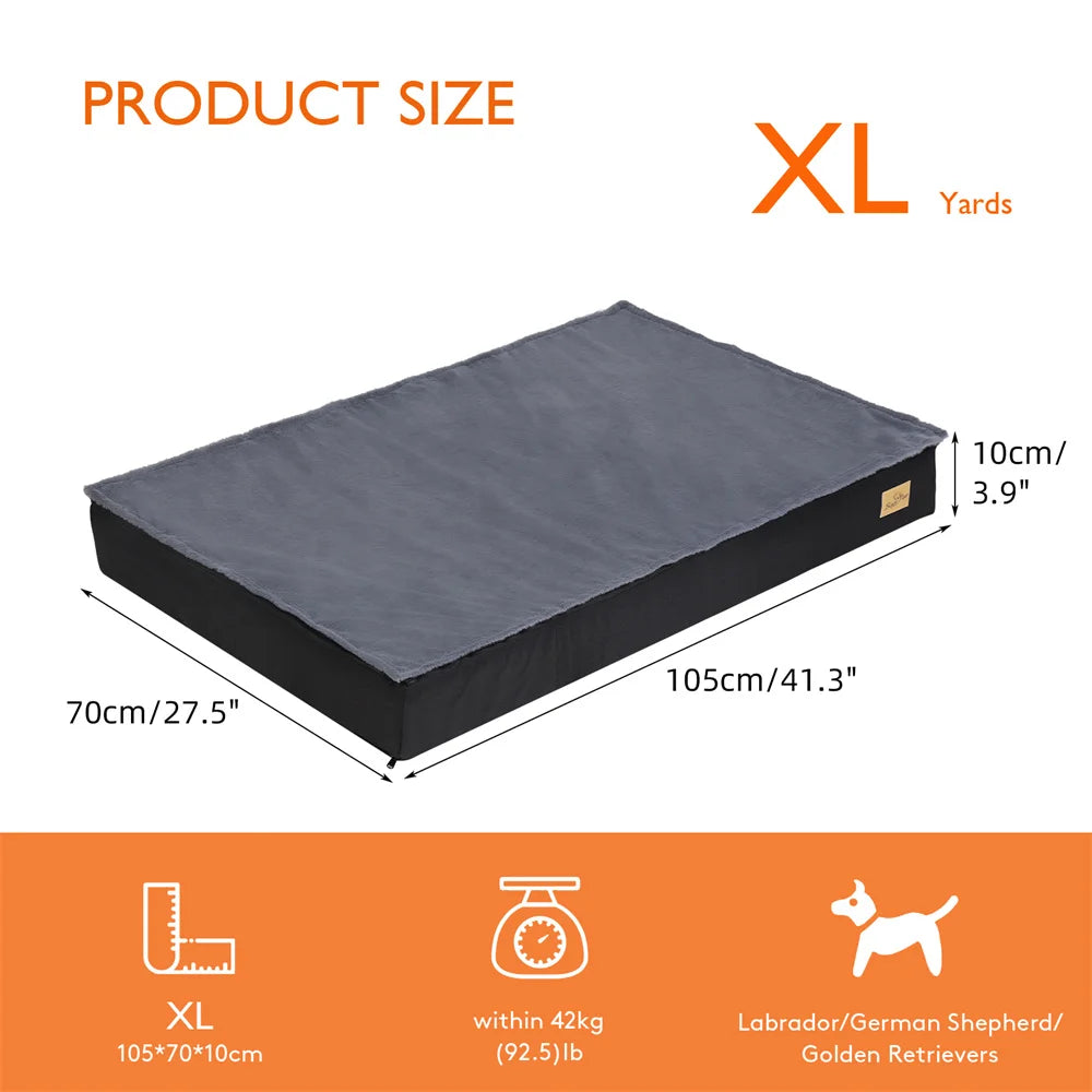 Large Orthopaedic Dog Bed Waterproof Cushion, Pet Mattress 2 In 1 Pet Dog Crate Bed with Removable Washable Cover Indoor Outdoor