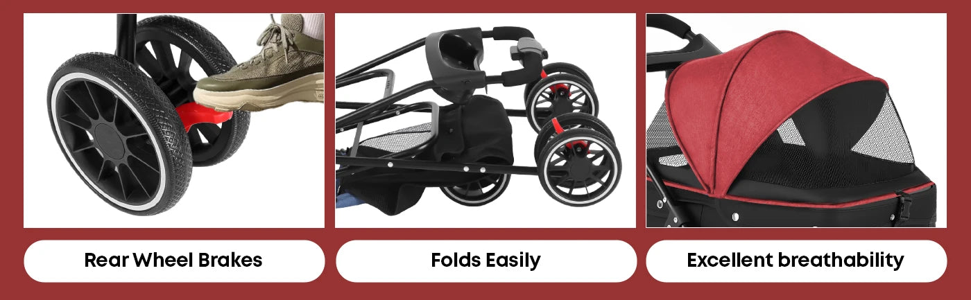 Pet Stroller For Small and Medium Cats & Dogs, 3 Wheels Foldable with Breathable Mesh Canopy, Pet Travel Carrier Suitable Outdoor Travel