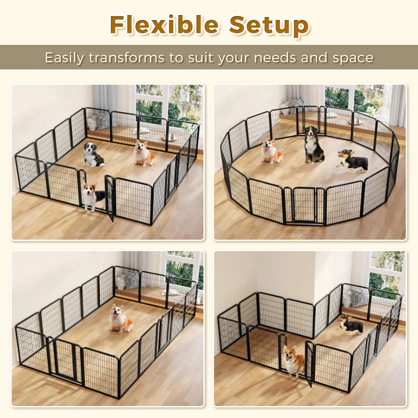 Dog Playpen with Door, Outdoor/Indoor Foldable Metal Pet Fence, Heavy Duty Exercise Pen for Yard, RV Camping