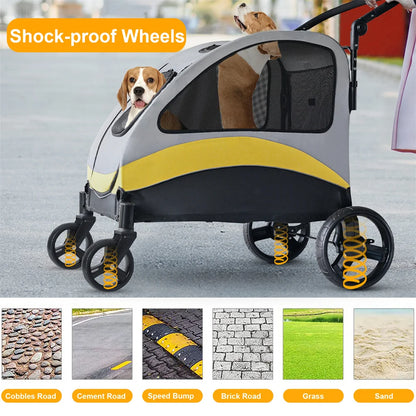 Premium Dog Stroller Pram 4 Wheel Foldable Cart, Pet Jogger Wagon for Small, Medium or Large Dogs