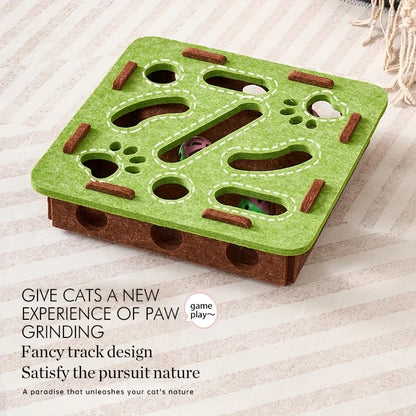 Interactive Cat Puzzle Toy, Felt Toy Box with Maze Tunnel, Bell, and Ball, Indoor Entertainment Cat Toy