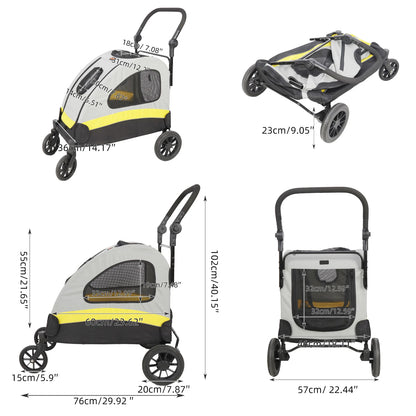 Premium Dog Stroller Pram 4 Wheel Foldable Cart, Pet Jogger Wagon for Small, Medium or Large Dogs